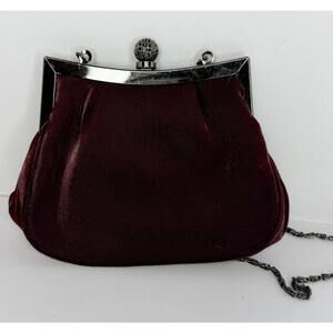 HILLIARD & HANSON Deep Purple Velvet Evening Bag/Clutch. Chain Strap & Kiss Lock